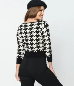 Unique Vintage Black & Ivory Houndstooth Dandy Cardigan