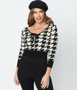 Unique Vintage Black & Ivory Houndstooth Dandy Cardigan