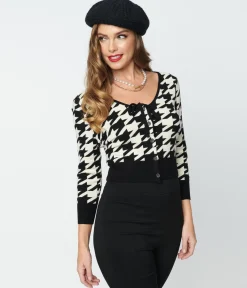 Unique Vintage Black & Ivory Houndstooth Dandy Cardigan
