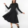 Unique Vintage Black & Mesh Bat Swing Dress