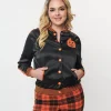 Unique Vintage Black & Orange Scream Queen Satin Bomber Jacket