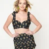 Unique Vintage Black & Pineapple Print Totally Tied Up Swim Top