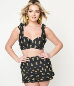 Unique Vintage Black & Pineapple Print Totally Tied Up Swim Top