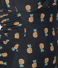 Unique Vintage Black & Pineapple Print Corinne Sheath Swimsuit