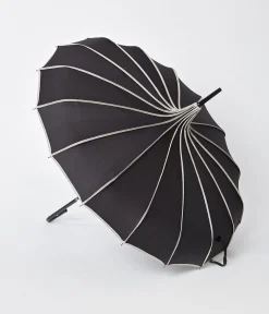 Unique Vintage Black & Polka Dot Tan Princess Pagoda Umbrella