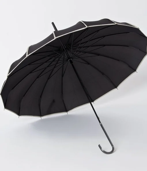 Unique Vintage Black & Polka Dot Tan Princess Pagoda Umbrella
