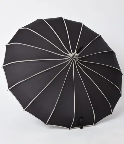 Unique Vintage Black & Polka Dot Tan Princess Pagoda Umbrella