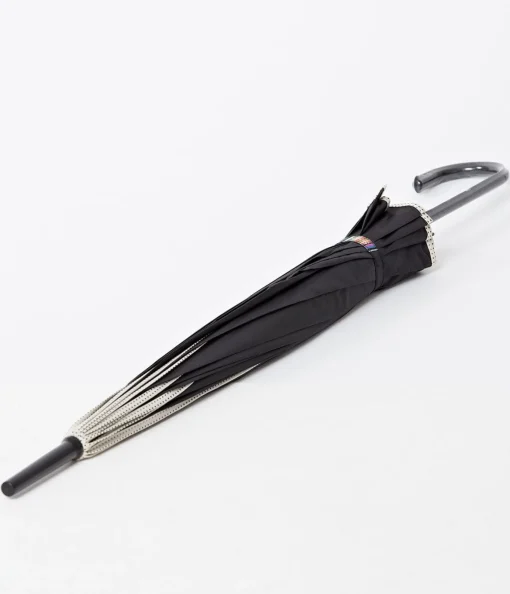 Unique Vintage Black & Polka Dot Tan Princess Pagoda Umbrella