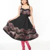Unique Vintage Black & Rainbow Fringe Girlie Swing Dress