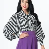 Unique Vintage Black & White Stripe Gwen Blouse