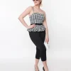 Unique Vintage Black & White Houndstooth Peplum Jumpsuit