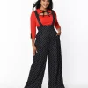 Unique Vintage Black & White Pin Dot Rochelle Suspender Pants