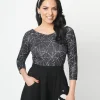 Unique Vintage Black & White Spiderweb Scarlett Top