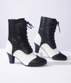 Unique Vintage Black & White Victorian Boots
