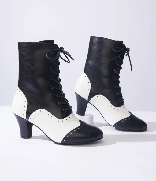 Unique Vintage Black & White Victorian Boots