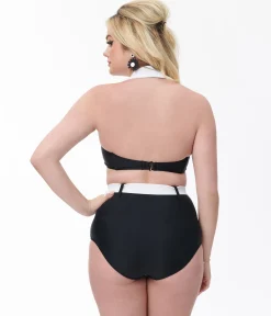 Unique Vintage Black & White Belted Swim Bottoms
