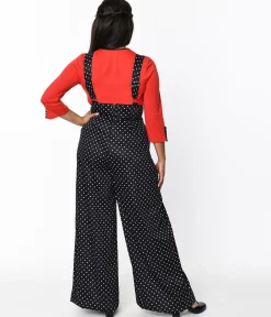 Unique Vintage Black & White Pin Dot Rochelle Suspender Pants