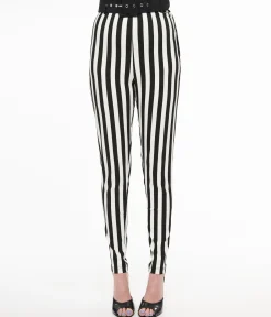 Unique Vintage Black & White Stripe Belted Rizzo Cigarette Pants