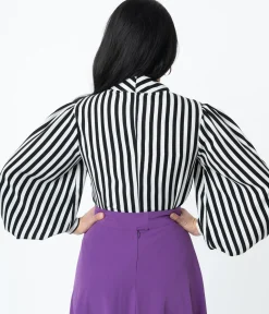 Unique Vintage Black & White Stripe Gwen Blouse