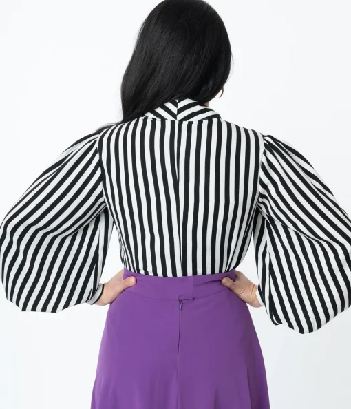 Unique Vintage Black & White Stripe Gwen Blouse