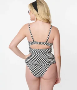 Unique Vintage Black & White Gingham Daphne Swim Bottoms