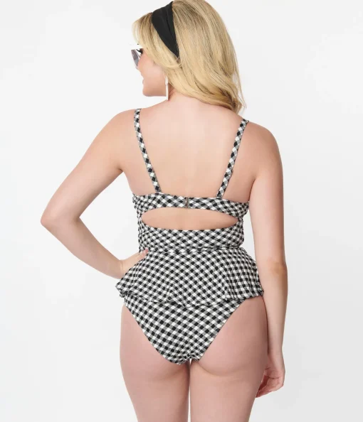 Unique Vintage Black & White Gingham Daphne Swim Bottoms