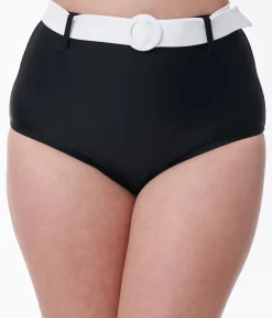 Unique Vintage Black & White Belted Swim Bottoms