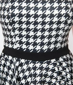 Unique Vintage Black & White Houndstooth Peplum Jumpsuit