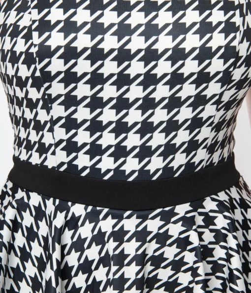 Unique Vintage Black & White Houndstooth Peplum Jumpsuit