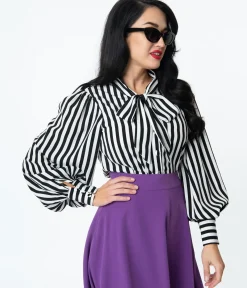 Unique Vintage Black & White Stripe Gwen Blouse