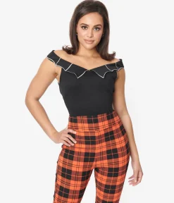 Unique Vintage Black & White Web Off the Shoulder Top