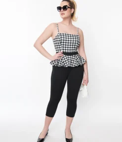 Unique Vintage Black & White Houndstooth Peplum Jumpsuit