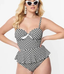 Unique Vintage Black & White Gingham Daphne Swim Bottoms