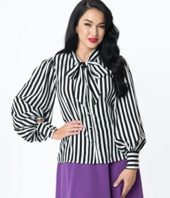 Unique Vintage Black & White Stripe Gwen Blouse