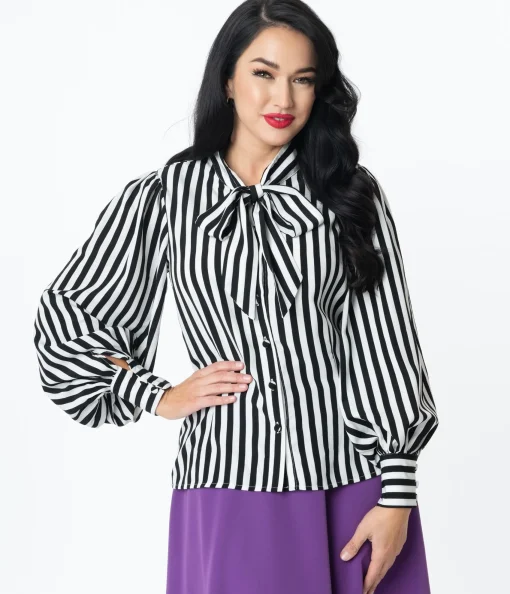 Unique Vintage Black & White Stripe Gwen Blouse