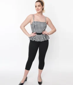 Unique Vintage Black & White Houndstooth Peplum Jumpsuit