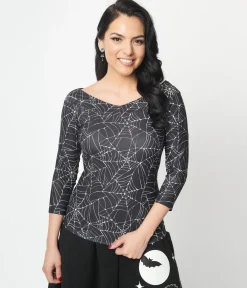 Unique Vintage Black & White Spiderweb Scarlett Top