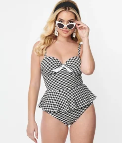 Unique Vintage Black & White Gingham Daphne Swim Bottoms