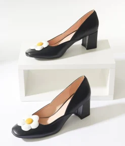 Unique Vintage Black Daisy Pumps
