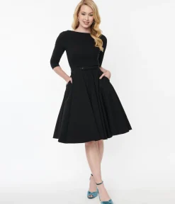 Unique Vintage Black Devon Swing Dress