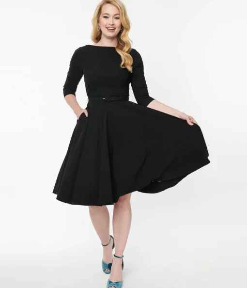 Unique Vintage Black Devon Swing Dress