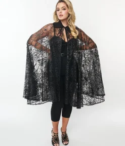Unique Vintage Black Glitter Spiderweb Mesh Cape