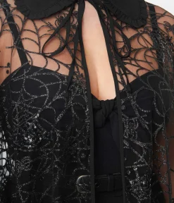 Unique Vintage Black Glitter Spiderweb Mesh Cape