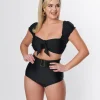 Unique Vintage Black High Waist Belted Swim Bottom