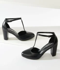 Unique Vintage Black Leatherette T-Strap Astaire Pumps