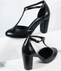 Unique Vintage Black Leatherette T-Strap Astaire Pumps