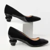 Unique Vintage Black Patent Leatherette Ball Heel Pumps