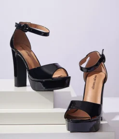 Unique Vintage Black Patent Leatherette Platform Sandals