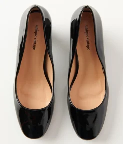 Unique Vintage Black Patent Leatherette Ball Heel Pumps