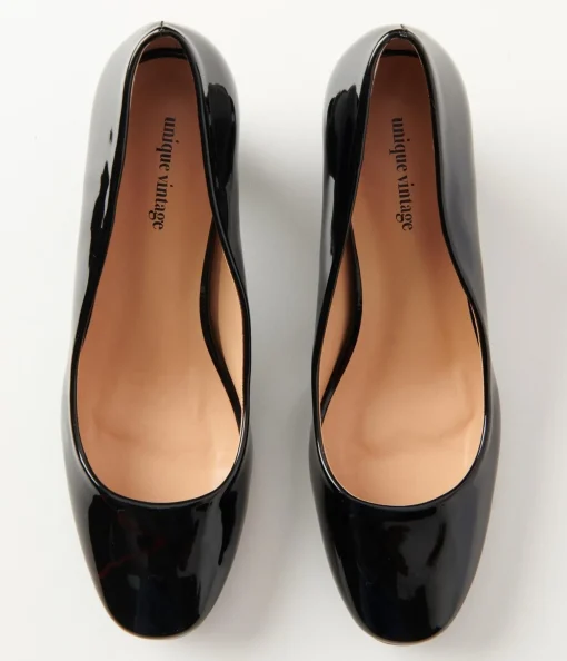 Unique Vintage Black Patent Leatherette Ball Heel Pumps